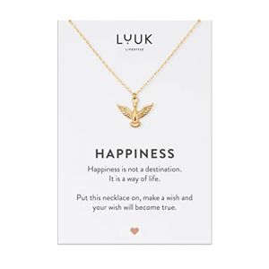 LUUK LIFESTYLE Collier filigrane avec pendentif Ph&eacute;nix et carte HAPPINESS, acier inoxydable, id&eacute;e cadeau femme, bijou femme &eacute;t&eacute;, port quotidien, or (LUUK Brands, neuf)