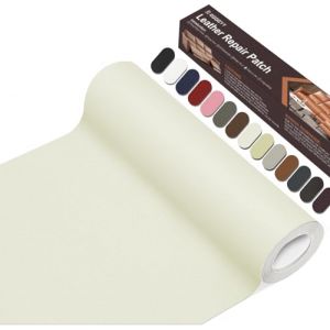 Simili Cuir Autocollant, 20 x 100cm Patch de Réparation en Cuir, Patch Cuir Auto-adhésif Rénovation Pour Siège de Voiture, Meubles, Canapé, Sacs à Main, Vestes, Chaises.(Blanc Beige) (ZR-EU, neuf)