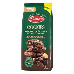 DELACRE COOKIES &ndash; Gourmandise Fondante aux Trois Chocolats, Texture Croustillante (136g) - Le Lot De 4 (Franc shopping, neuf)