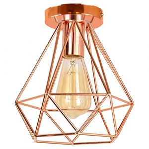 iDEGU Plafonnier Vintage, Ø200mm Métal Cage Lustre Industriel Suspension Forme Diamant Rétro Luminaire E27 Lampe de Plafond pour Chambre Café Bar Restaurent Cuisine, Or Rose (Or Rose) (IDEGU, neuf)