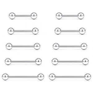 Vcmart 11 pi&egrave;ces Barres de Mamelon de Langue Ensemble 14G Acier Chirurgical 12/14/16/18 / 20mm Paquet d'anneaux de Langue de Piercing en m&eacute;tal (Jinxiu Jewelry Factory, neuf)