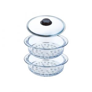 Pyrex - Paniers vapeur 20cm et son Couvercle avec bouton - Lot ou unité - Verre Borosilicate - Made in France (Double - 20 cm) (International Cookware SAS, neuf)