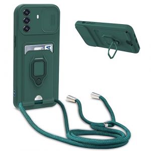 YFSYLL Coque Compatible avec Huawei Nova Y70,Collier pour &Eacute;tui Colliers de cellulaire R&eacute;glable Lanyard Silicone Case,Protection cam&eacute;ra,Support Annulaire,Fentes pour Cartes,Vert Fonc&eacute; (meilijiastore, neuf)
