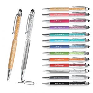 Jolis Papiers Stylo personnalisé métallisé 2 en 1 avec votre texte personnalisé de haute qualité avec cristaux intégrés. 13 coloris disponibles (Cristaux, Argent/Gold, 12) (Jolis Papiers, neuf)