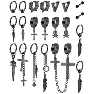 MILACOLATO 21Pcs Lot Boucles d'Oreilles Cr&eacute;oles en Acier Inoxydable 316L pour Hommes Femmes Dangle Cha&icirc;ne Boucles d'Oreilles Punk Gothique Kpop Feuille Croix Boucles d'Oreilles Ensemble Unisexe (qingtxc, neuf)