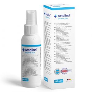 Actolind Solution Plus 100 ml – solution antiseptique pour irrigation des plaies. Nettoyage et hydratation indolores des plaies aiguës, chroniques et infectées. CE III, MPG, PHMB. (Actomarkt, neuf)