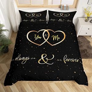 Mr Mrs Parure de Lit 200x200cm Toi et Moi Parure Housse de Couette pour Couple Amoureux Hommes Femmes Funny Quotes Housse de Couette Or et Noir Mariage Romantique Th&egrave;me Respirant Room Decor (Bofanshangmao, neuf)
