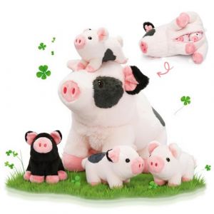 OUOZZZ 5 pi&egrave;ces Cochon en peluche, 23 cm Cochon doux en peluche avec 4 b&eacute;b&eacute;s cochons en tissu dans le ventre - Cadeau de f&ecirc;te d'anniversaire Cochon porte-bonheur pour d&eacute;coration pour enfants (Ouozzz Shop, neuf)