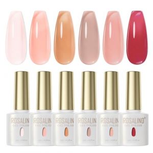 ROSALIND Vernis Semi Permanent, 6 Couleurs Jelly Effet Rouge Clair Rose Orange Semi Permanent, UV/LED Gel&eacute;e Transparent Effet Vernis Gel pour D&eacute;butants, Professionnels de la Manucure (ROSALIND Nail, neuf)