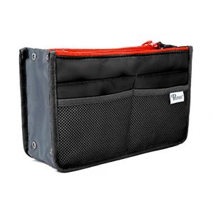 Periea - Organisateur de Sacs à Main - Chelsy - Divers Couleurs - Petit, Moyen ou Grand (Noir avec Zip Corail Néon, Petit) (Periea Worldwide, neuf)