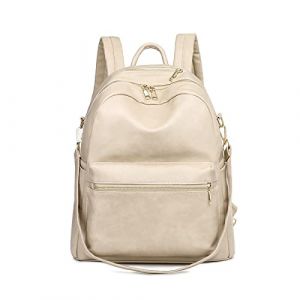 NICOLE & DORIS Sac à Dos Femme Mode Sacs Portés Dos en Cuir PU Sac à Bandoulière Sacs D'école Fille Sac de Voyage Étanche Daypack Sac avec Bandoulière Amovible Blanc Cassé (LOTSLOT OÜ, neuf)