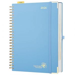 POPRUN Agenda 2026 Journalier A4 Grand Format 30,5 x 22 cm - Couverture Rigide Spirale, 1 Page par Jour, D'Jan 2026 à Déc 2026-12 Mois, Avec règle signet, Papier 80 g/m², Bleu brume (Time Works Wonders, neuf)