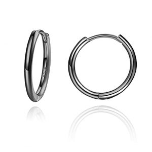 Petite Cr&eacute;ole Boucle D'oreille Hoop Petit Anneau Anneaux Oreilles Argent Sterling 925 Ronde Noir Mini Creoles 16 MM pour Femme Homme (Lanshang, neuf)