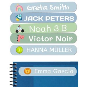 50 Étiquettes prénom personnalisées pour enfants. Autocollants pour marquer école, crèche, livres, jouets, tupperware. Étiquettes imperméables 6x1 cm (Haberdashery Online, neuf)