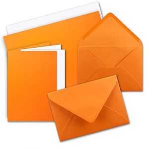 Lot de 10 cartes pliantes format A5 &ndash; Orange avec enveloppes C5 et feuilles int&eacute;rieures assorties en blanc &ndash; Cartes pliantes vierges 14,8 x 21 cm (GUSTAV NEUSER GmbH, neuf)