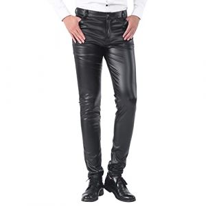 RUMAOZIA Jean en cuir pour homme - Effet mouill&eacute; - R&eacute;tro - Long - Pantalon stretch - Confortable - Coupe-vent - Uni - Doux - Basique - Coupe ajust&eacute;e - Costume disco brillant, O Noir., L (runBel, neuf)