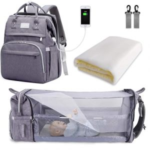 SNDMOR Sac &agrave; Langer pour B&eacute;b&eacute; Sac &agrave; Dos, Sacs &agrave; Langer Grande Capacit&eacute;, Sac &agrave; Langer de Voyage Portable Avec Lit Pliable, Sac &agrave; Dos pour Lit B&eacute;b&eacute; (Gris) (SNDMOR EURO UK, neuf)