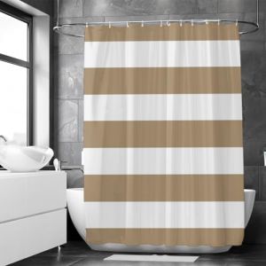 Loti Living Rideau de Douche Anti-moisissure 180 x 200 cm – Rayures Beiges – Polyester –avec Anneaux – Rideaux de Douche - Shower Curtain - Tissu Lavable en Machine (Commercedt B.V., neuf)