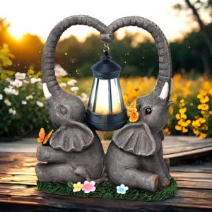 Yiilead Sculpture d'éléphant Solaire à Double tête 27cm,Décoration de Jardin en Forme d'éléphant,Idee Cadeau Maman Femme Homme Anniversaire Maison Balcon Terrasse Decoration, Gris (Yiilead Direct, neuf)