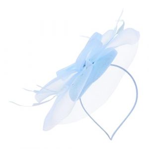 UKCOCO Bandeau Bibi en Maille L&eacute;g&egrave;re Bleu Ciel, Coiffe Fascinatrice pour Mariage et Tea Party, Accessoire de T&ecirc;te pour Femme, Chapeau Bibi Mariage &Eacute;l&eacute;gant et Confortable (Fruitscher, neuf)