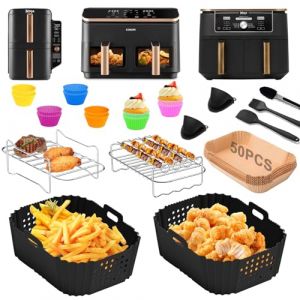 Silicone Moule Air Fryer pour Ninja Double Stack XL Friteuse SL400EU, 21 Pièces Accessoires Air Fryer pour Ninja Foodi SL400EU Dual Zone AF400EU AF300EU 7,5L-9,5L, Moule Air Fryer, Grille Racks etc (YFKJEU, neuf)