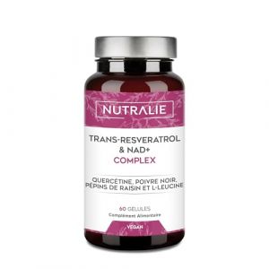 Trans Resvératrol NAD+ 686mg Complex - Quercétine Pipérine Pépins de Raisin (OPC) L-Leucine - Complément Alimentaire Revératrol - 60 Gélules Nutralie (NUTRIEXPERTS, neuf)