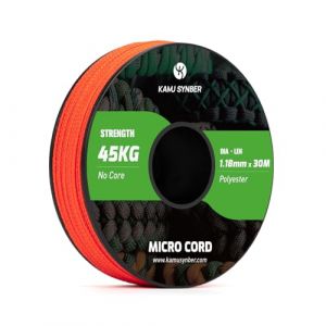 Kamu Synber Micro Corde 1.18mm Paracorde Corde Tresse 30m Bobine pour Bijoux, Bracelet, Pêche, Bricolage | Supporte 45kg | Orange Fluo (Kamu Synber, neuf)