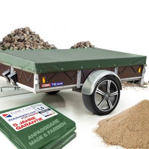 Bâche de remorque de qualité supérieure - 262 x 156 x 6 cm - Bâche plate pour remorque Saris - Bâche de protection en PVC imperméable I Bâche sur mesure - Vert bronze - Mat - Vert olive - Bâche de (CSK-Team, neuf)