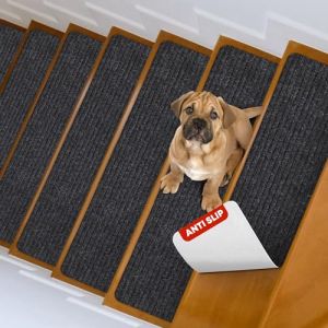 MBIGM Lot de 15 Marchettes d'escalier, 20 x 65 cm Tapis De sécurité Antidérapant Tapis d'intérieur Antidérapant pour Enfants, Aînés et Animaux De Compagnie avec Adhésif Réutilisable, Noir (Chemperai Brands, neuf)