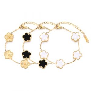 LIUYIDM Bracelet Trefle Bijoux 3 Pi&egrave;ces en Tr&egrave;fle &agrave; Cinq Feuilles Dor&eacute;s Bracelets Trefles Accessoires &eacute;l&eacute;gants Trefle a 4 Feuilles Bijoux, Cadeau Symbole Porte-Bonheur pour les Anniversaires (Trois) (LIUYIKJ, neuf)