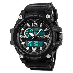 SKMEI Montre de sport numérique pour homme - Étanche jusqu'à 50 m - Écran LED - Grand cadran - Chronomètre - Alarme, noir, Numérique (ForraderDirect, neuf)