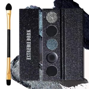 Palette D'ombres à Paupières Smoky, 5 Couleurs Noir Gris Argent Bleu Palette Maquillage Fard à Paupières, Palette de Fards à Paupières Mates à Paillettes pour Femmes, Palette de Maquillage Gothique (GSSYUNHAI, neuf)