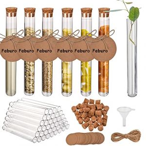 Faburo Lot de 100 tubes &agrave; essai avec bouchons en li&egrave;ge 16x100 mm (14 ml),Avec bouchon,Avec 100 &eacute;tiquettes en papier kraft + corde de chanvre de 30 m + 1 entonnoir,Pour bricolage, &eacute;pices, fleurs (Tec Mall, neuf)