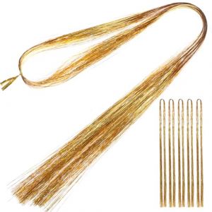 VILLCASE Kit de 6 M&egrave;ches M&egrave;ches Paillet&eacute;es pour Cheveux Dor&eacute;es Extensions de Cheveux en Polyester D&eacute;coration Capillaire Scintillante pour Femmes et Filles Fille Facile &agrave; Utiliser (Farrar Fae, neuf)