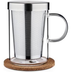 Cosumy Tasse à The avec Infuseur - Mug à The avec infuseur et Couvercle - Tisanière avec Soucoupe - Infuseur thé Verre Borosilicate - Mug avec Passoire de 400ml (Niboline, neuf)