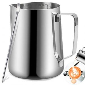 TechKen Pot à Lait en Acier Inoxydable Barista 350ml/600ml/900ml(12oz/20oz/32oz) Pichet à Lait Pot pour en Acier Inoxydable Le Café la Mousse de Lait Cappuccino et Latte (Argent 20oz/600ml) (FSEU, neuf)