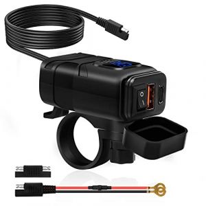 Prise USB Moto, Chargeur USB Moto, QC3.0 USB & PD Type-C, Prise de Chargeur Moto USB, Prise USB 12V Moto, avec Interrupteur et Voltmètre LED, pour 12V~24V Voiture, Camping-Car, Bateau (SJYI-EU, neuf)