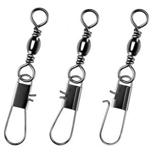 Alwonder Lot de 100 Émerillon Agrafe INOX de Pêche en Mer Conçus pour Attacher Facilement Montages et Leurres Rapide Connecteurs de Ligne émerillon Rolling Intégré évite à la Ligne de Vriller #1 (Adventure Infinite, neuf)