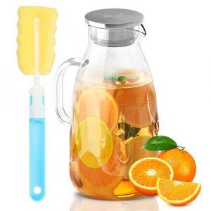 SUSTEAS Carafe à eau de 3 l avec couvercle en verre borosilicaté, carafe en verre soufflé à la bouche, carafe à eau, pichet en verre utilisé pour le thé glacé, l'eau chaude froide, le lait, le café, (SUSTEAS-FR, neuf)