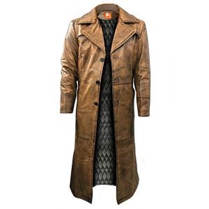 Suiting Style Trench marron pour homme, en cuir vieilli, vintage sous le genou, manteau en cuir d'agneau original, cuir, L (Lakhani Textiles, neuf)
