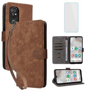 IUQXU Coque pour Doro 8100/8100 Plus/8200/8200 Plus avec Verre Tremp&eacute; &Eacute;tuis &agrave; Rabat et Folios [Blocage RFID] Antichoc PorteCarte Etui Portefeuille Cuir pour Doro8200 Doro8100 Plus Doro8100+ 4G Marron (IUQXU, neuf)