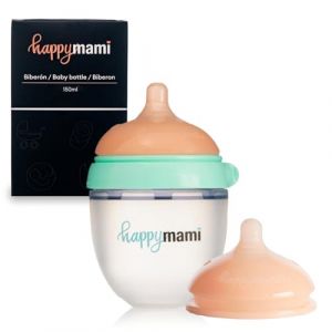 Happymami, Set biberon anti-colique personnalisé en silicone + tétine, design anatomique, avec tétine extra, sans BPA (Turquoise 150ml) (Happymami, neuf)