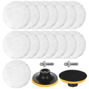 19 Pcs Kit Polissage Voiture Pads pour Perceuse, Tampons de Polissage en Laine de 80 mm pour Voitures, Lustrage Carrosserie Voitures, Tampon Polissages, adaptateur et embout M10 inclus (Damaie, neuf)