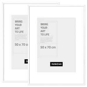 JUNOMI® 2 x Cadre photo 50 x 70 cm bois blanc | Cadre photo blanc avec verre plexi incassable | Cadre photo bois (kizibi, neuf)