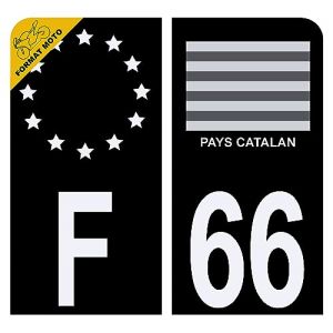 Autocollant Sticker Plaque d’immatriculation Moto 66 Drapeau Catalan Noir 66 Plaque Plexiglas (Digital Sticker, neuf)