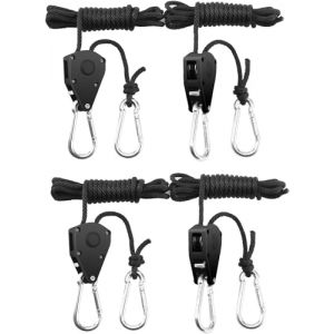 BOSYTRO 2 Paires (4Pièces) Corde à cliquet, Cintres à Cliquet RéGlables 1/8,Poulie à cliquet Convient pour Les luminaires, Les Lampes pour Plantes et Les Pots de Jardinage Chaque Paire Porte 68 Kg (BOSYTRO EU, neuf)