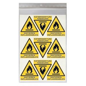 18 Stickers DANGER MATIÈRES INFLAMMABLES W021 - Taille 4,5 x 5 cm - Lot de 18 étiquettes de signalisation en vinyle autocollant (Eticréa, neuf)