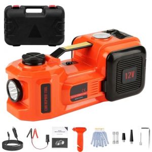 VOBOR Cric Électrique 5T, 12V Cric Hydraulique Voiture avec Gonfleur de Pneus et Lampe LED, 135-360 mm Crics de Levage pour Voiture Pickup Changement de Pneu Garage Réparation (ABDEL ECOMMERCE, neuf)