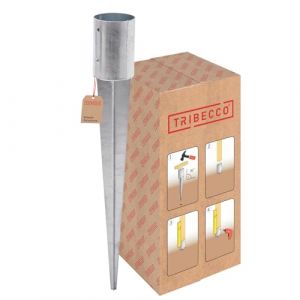 TRIBECCO Ancre &agrave; enfoncer dans le sol pour poteau rond en bois, en acier galvanis&eacute; &agrave; chaud, pour cl&ocirc;tures, palissades, argent&eacute;, &Oslash; 101 mm, longueur de 900 mm (TRIBECCO, neuf)