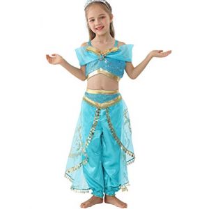 Lito Angels Deguisement Robe de Princesse Jasmine pour Enfants Filles, Costume d'halloween Vêtements de fête d'anniversaire Cosplay de Carnaval Taille vert 12-13 ans(170) (Lito Angels FR, neuf)
